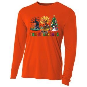 Happy Hallothanksmas Christmas Halloween Thanksgiving Cooling Performance Long Sleeve Crew