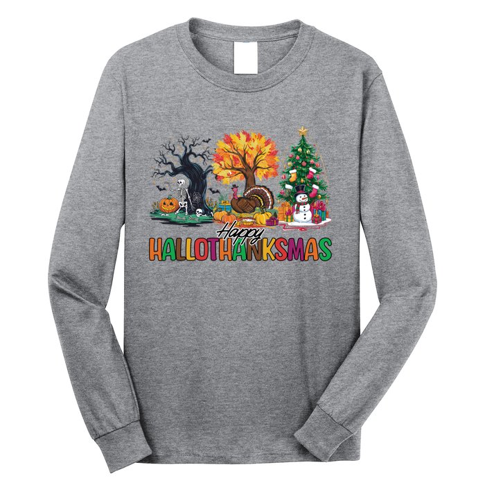 Happy Hallothanksmas Christmas Halloween Thanksgiving Long Sleeve Shirt