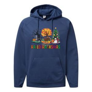 Happy Hallothanksmas Christmas Halloween Thanksgiving Performance Fleece Hoodie