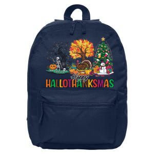 Happy Hallothanksmas Christmas Halloween Thanksgiving 16 in Basic Backpack