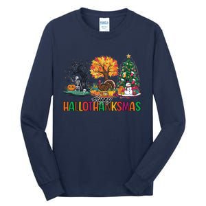 Happy Hallothanksmas Christmas Halloween Thanksgiving Tall Long Sleeve T-Shirt