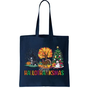 Happy Hallothanksmas Christmas Halloween Thanksgiving Tote Bag