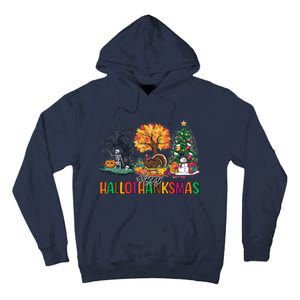 Happy Hallothanksmas Christmas Halloween Thanksgiving Tall Hoodie