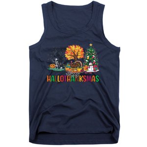 Happy Hallothanksmas Christmas Halloween Thanksgiving Tank Top