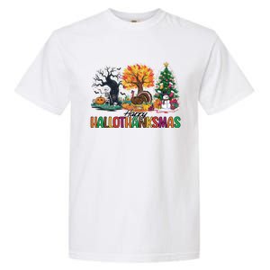 Happy Hallothanksmas Christmas Halloween Thanksgiving Garment-Dyed Heavyweight T-Shirt