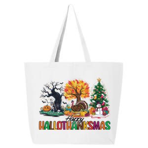 Happy Hallothanksmas Christmas Halloween Thanksgiving 25L Jumbo Tote