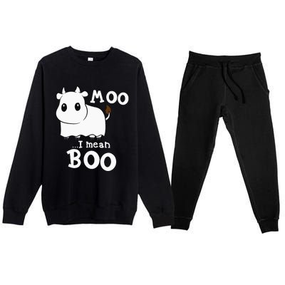 Hilarious Halloween Cow Costume Spooky Moo Premium Crewneck Sweatsuit Set