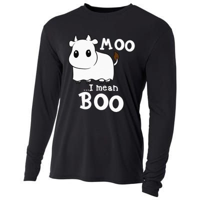 Hilarious Halloween Cow Costume Spooky Moo Cooling Performance Long Sleeve Crew