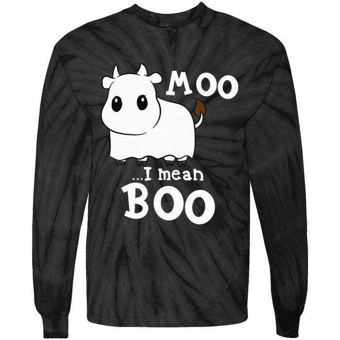 Hilarious Halloween Cow Costume Spooky Moo Tie-Dye Long Sleeve Shirt