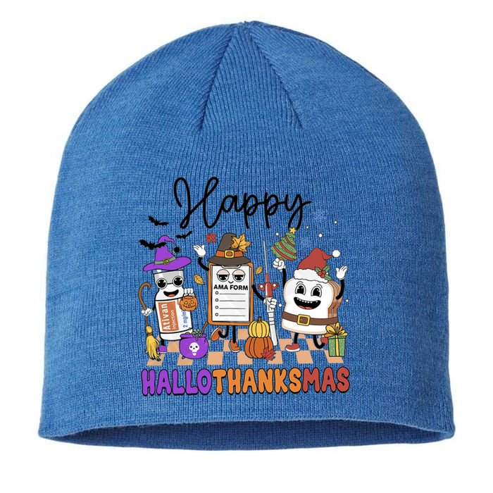 Happy Hallothanksmas Christmas Er Nurse Crew Emergency Room Gift Sustainable Beanie