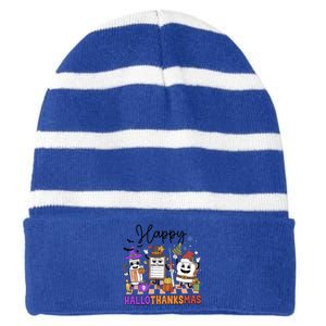 Happy Hallothanksmas Christmas Er Nurse Crew Emergency Room Gift Striped Beanie with Solid Band