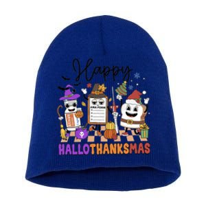 Happy Hallothanksmas Christmas Er Nurse Crew Emergency Room Gift Short Acrylic Beanie