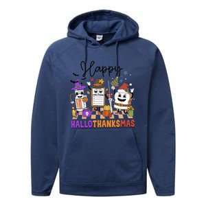 Happy Hallothanksmas Christmas Er Nurse Crew Emergency Room Gift Performance Fleece Hoodie