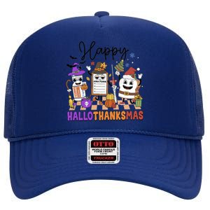 Happy Hallothanksmas Christmas Er Nurse Crew Emergency Room Gift High Crown Mesh Back Trucker Hat