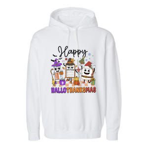 Happy Hallothanksmas Christmas Er Nurse Crew Emergency Room Gift Garment-Dyed Fleece Hoodie