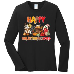 Happy Hallothanksmas Coffee Ladies Long Sleeve Shirt