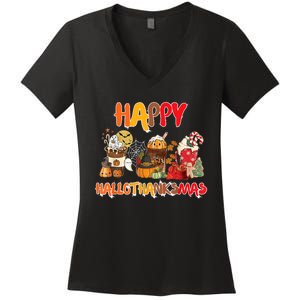 Happy Hallothanksmas Coffee Women's V-Neck T-Shirt