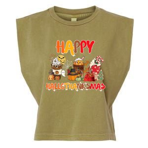 Happy Hallothanksmas Coffee Garment-Dyed Women's Muscle Tee