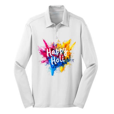 Happy Holi Color India Hindu Gifts Silk Touch Performance Long Sleeve Polo