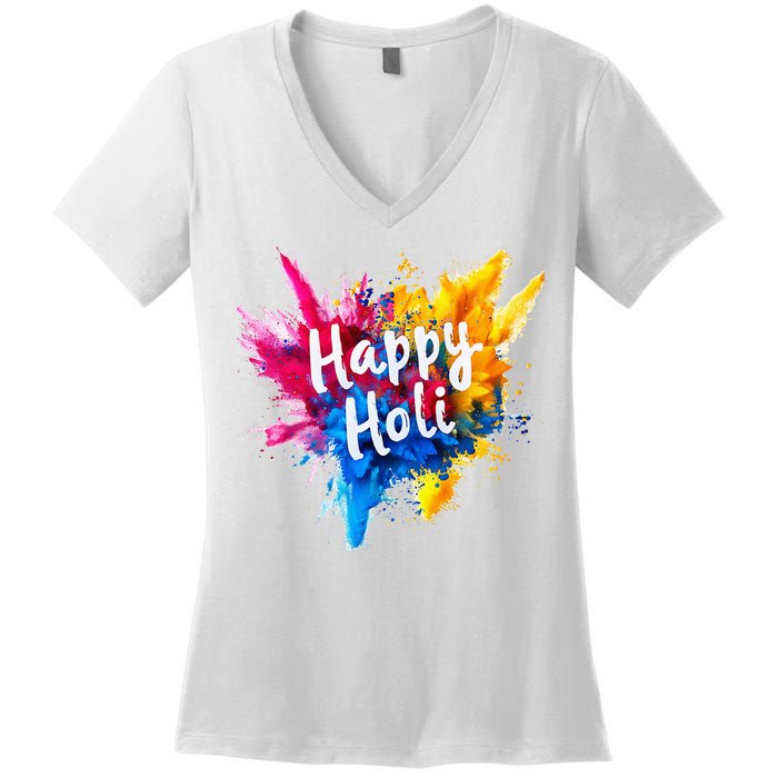 Happy Holi Color India Hindu Gifts Women's V-Neck T-Shirt