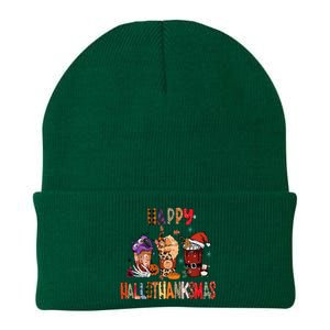 Happy Hallothanksmas Coffee Latte Halloween Thanksgiving Knit Cap Winter Beanie