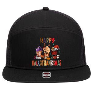 Happy Hallothanksmas Coffee Latte Halloween Thanksgiving 7 Panel Mesh Trucker Snapback Hat