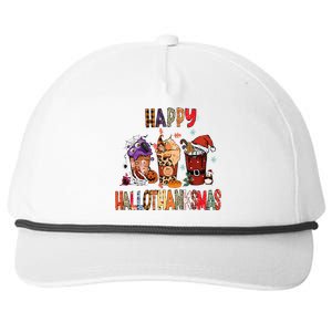 Happy Hallothanksmas Coffee Latte Halloween Thanksgiving Snapback Five-Panel Rope Hat