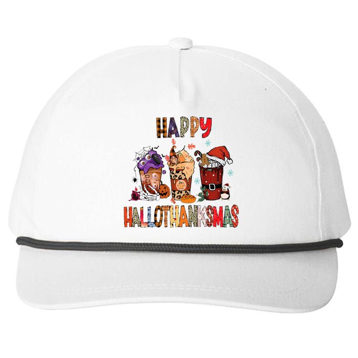 Happy Hallothanksmas Coffee Latte Halloween Thanksgiving Snapback Five-Panel Rope Hat