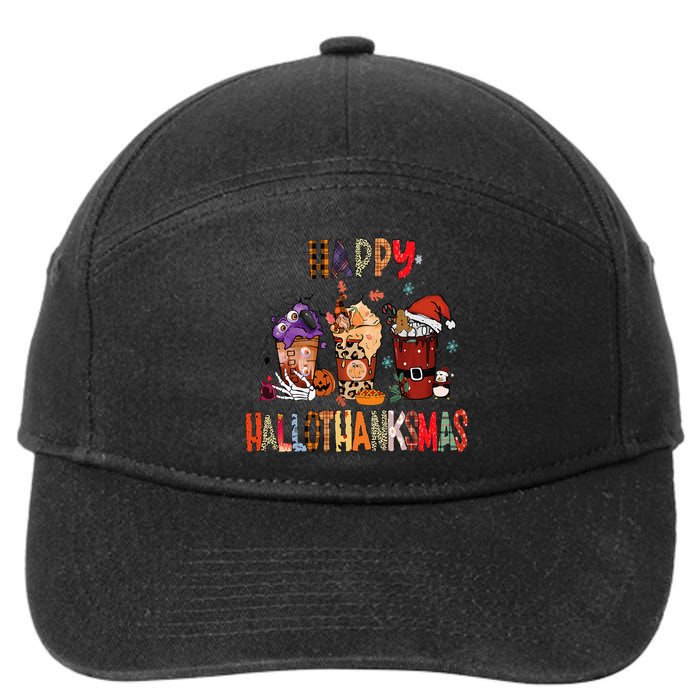 Happy Hallothanksmas Coffee Latte Halloween Thanksgiving 7-Panel Snapback Hat