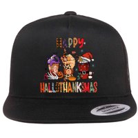 Happy Hallothanksmas Coffee Latte Halloween Thanksgiving Flat Bill Trucker Hat