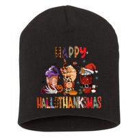 Happy Hallothanksmas Coffee Latte Halloween Thanksgiving Short Acrylic Beanie