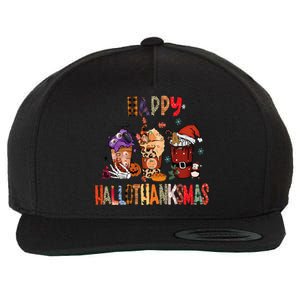 Happy Hallothanksmas Coffee Latte Halloween Thanksgiving Wool Snapback Cap