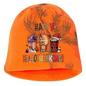 Happy Hallothanksmas Coffee Latte Halloween Thanksgiving Kati - Camo Knit Beanie