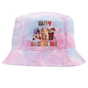 Happy Hallothanksmas Coffee Latte Halloween Thanksgiving Tie-Dyed Bucket Hat