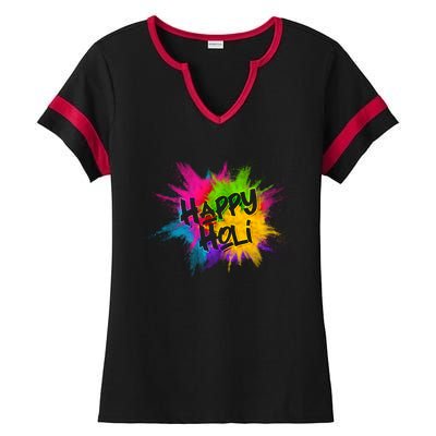 Happy Holi Celebrate Hindu Holiday Ladies Halftime Notch Neck Tee