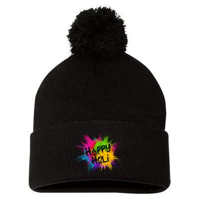 Happy Holi Celebrate Hindu Holiday Pom Pom 12in Knit Beanie