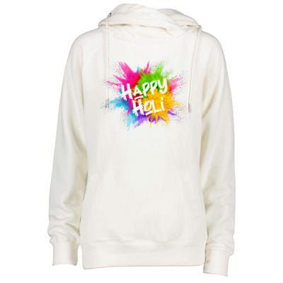 Happy Holi Celebrate Hindu Holiday Womens Funnel Neck Pullover Hood