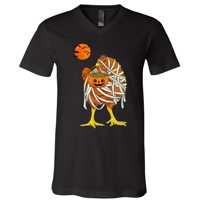 Hilarious Halloween Costume for Farmers Chicken Mummy V-Neck T-Shirt