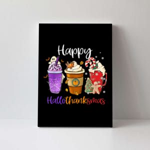 Happy Hallothanksmas Coffee Latte Halloween Thanksgiving Canvas