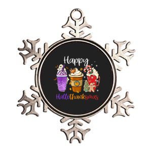 Happy Hallothanksmas Coffee Latte Halloween Thanksgiving Metallic Star Ornament