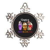 Happy Hallothanksmas Coffee Latte Halloween Thanksgiving Metallic Star Ornament