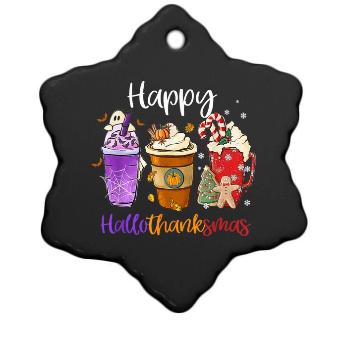 Happy Hallothanksmas Coffee Latte Halloween Thanksgiving Ceramic Star Ornament