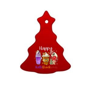 Happy Hallothanksmas Coffee Latte Halloween Thanksgiving Ceramic Tree Ornament