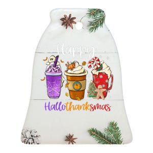 Happy Hallothanksmas Coffee Latte Halloween Thanksgiving Ceramic Bell Ornament