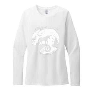 Horse Halloween Costume Moon Silhouette Creepy Horror Womens CVC Long Sleeve Shirt