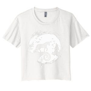 Horse Halloween Costume Moon Silhouette Creepy Horror Women's Crop Top Tee