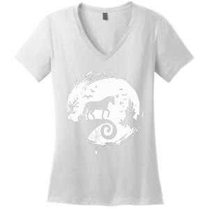 Horse Halloween Costume Moon Silhouette Creepy Horror Women's V-Neck T-Shirt