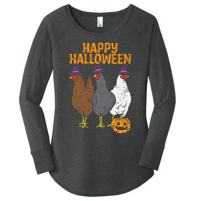 Happy Halloween Chickens Farm Animal Costume Women's Perfect Tri Tunic Long Sleeve Shirt