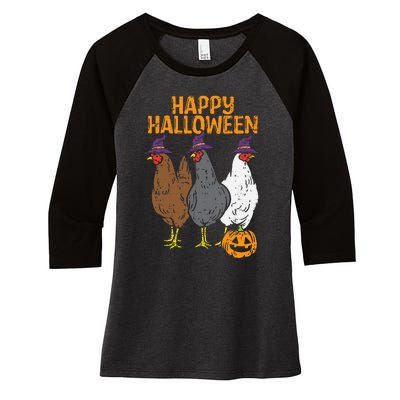 Happy Halloween Chickens Farm Animal Costume Women's Tri-Blend 3/4-Sleeve Raglan Shirt