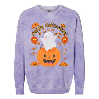 Happy Halloweeny Cute Boy And Girl Costume As A Ghost Colorblast Crewneck Sweatshirt